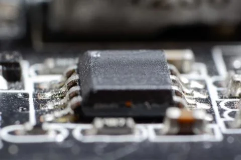 Electronic collection - computer circuit board with radio components Foto stock