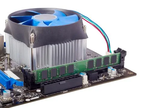 Electronic collection - computer motherboard with cpu cooler Stock Photos
