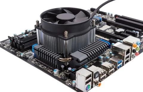 Electronic collection - Computer motherboard with CPU cooler Foto stock