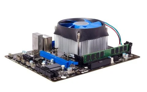 Electronic collection - Computer motherboard with CPU cooler Computer moth... 库存照片