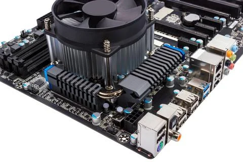Electronic collection - Computer motherboard with CPU cooler Computer moth... 스톡 사진