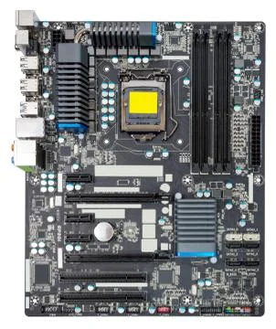 Electronic collection - computer motherboard without cpu cooler Stock Photos