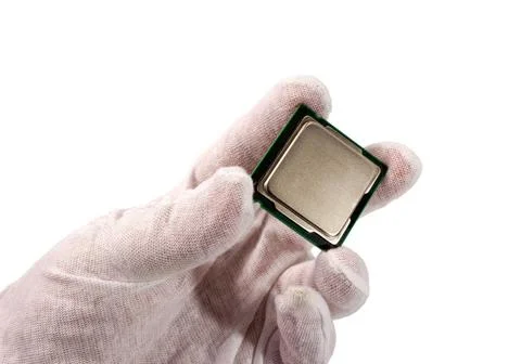 Electronic collection - Computer processor in hand isolated on white backg... Stock Photos