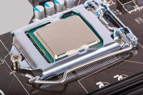 Electronic collection - CPU socket on motherboard CPU socket on motherboar... 스톡 사진