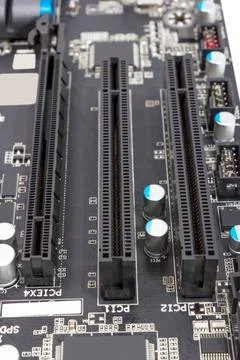 Electronic collection - digital components on computer motherboard with PC... Foto stock