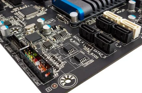 Electronic collection - digital components on computer mainboard Electroni... Stock Photos