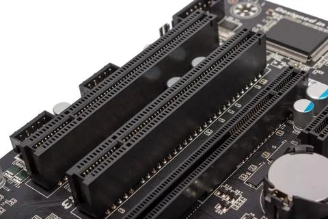 Electronic collection - digital components on computer motherboard with PC... Stock Photos