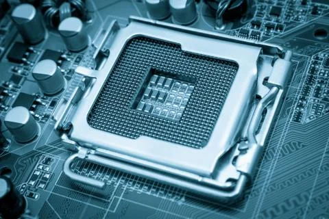 Electronic collection - Empty CPU socket toned blue Stock Photos
