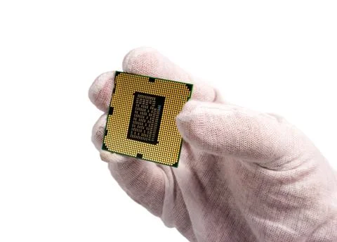 Electronic collection - Hand and CPU isolated on white background Stock Photos