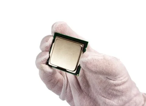 Electronic collection - Hand holding a CPU isolated on white background Stock Photos