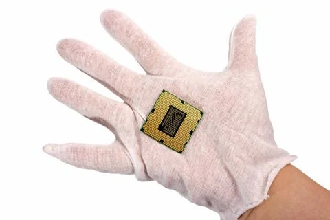 Electronic collection - Hand holds computer CPU processor chip isolated on... 写真素材
