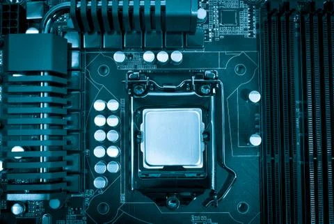 Electronic collection - Multiphase power system modern processor toned blue Stock Photos