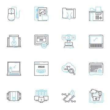 Electronic commerce linear icons set. Online, Digital, Transactions, Marketplace Illustrazione stock