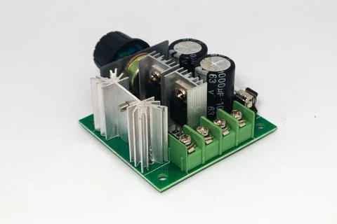 An electronic component, a 40 Ampere dimmer, is used to lower and increase DC Stock Photos