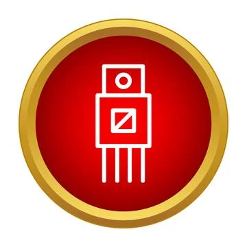 Electronic component chip icon in a red and gold circle Stock Illustration
