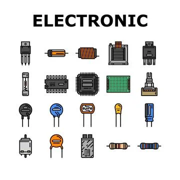 Electronic component circuit chip icons set vector Stock Illustration