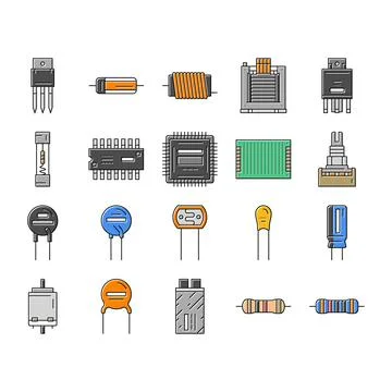 Electronic component circuit chip icons set vector Stock Illustration
