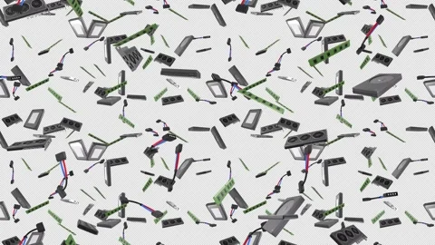 ELECTRONIC component Computer hardware loop tile Falling with alpha channel Stock Footage 305541918