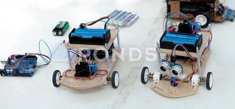 Electronic component connected with breadboard in laboratory. electrical engi Stock Photos