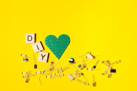 Electronic component, electric circuits, light-emitting diode, digital microchip 스톡 사진