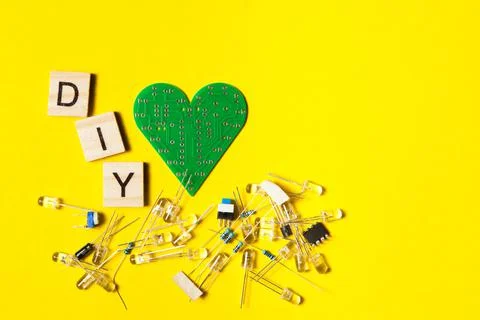 Electronic component, electric circuits, light-emitting diode, digital microc 库存照片