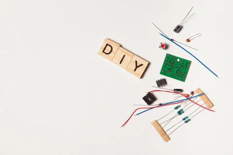 Electronic component, electric circuits, speaker, light-emitting diode, digit 库存照片