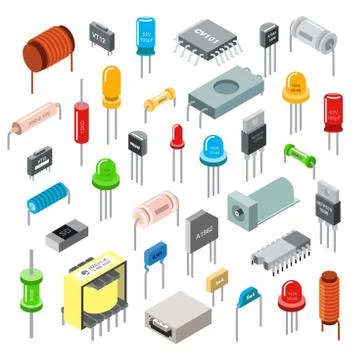 Electronic component isometric set vector illustration isolated on white Stock Illustration