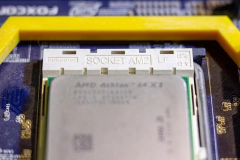 Electronic component mounted on circuit board for computing tasks and hardwar Stock Photos