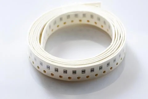 Electronic component on white background. SMD components in black plastic car Stock Photos