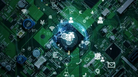 Electronic components and communication network. Stock Footage 108662532