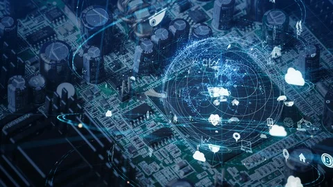 Electronic components and communication network. Stock Footage 108663097