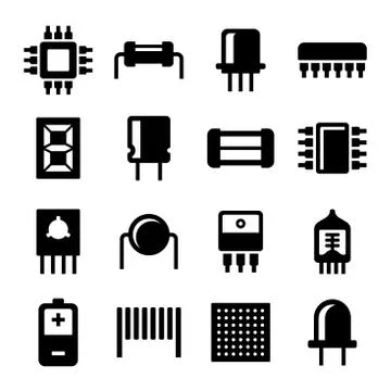 Electronic Components and Microchip Icons Set. Vector 库存插图