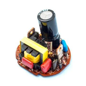 Electronic components on the board isolated on white background Stock Photos