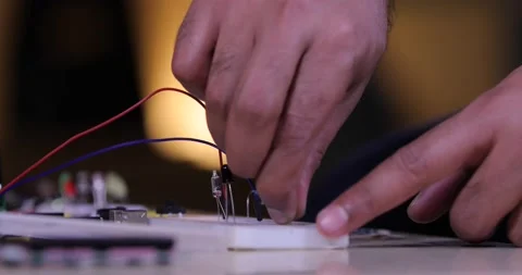 Electronic components in the breadboard Stock Footage 146728701