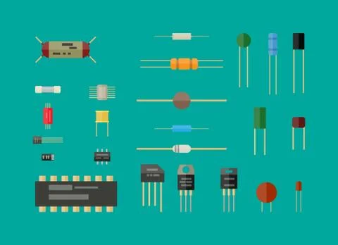 Electronic components, circuit set. Stock Illustration