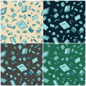 Electronic components color seamless illustrations Stockillustratie