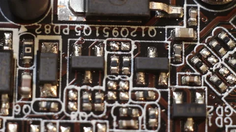 Electronic components on a computer board, close up Stock Footage 204161012