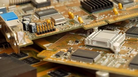 Electronic components of a computer circuit board close-up Stock Footage 281329300