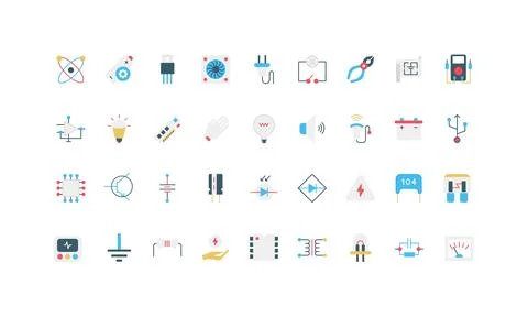 Electronic components, computer parts, electrical circuit, electrician color Stock Illustration
