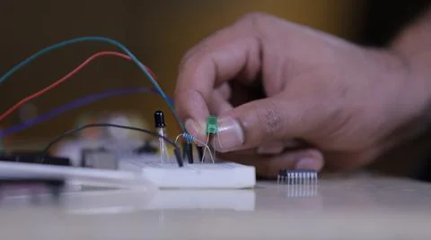 Electronic components connecting in Breadboard, Stock Photos