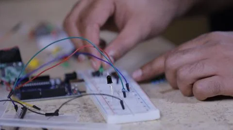 Electronic components connecting in Breadboard, Stock Photos