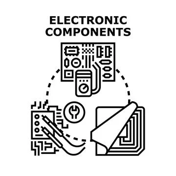 Electronic components developing vector black illustration Ilustración de archivo