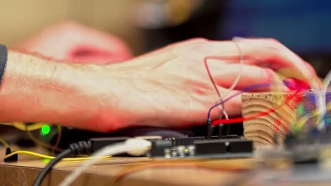 Electronic components embedded system Arduino microcontroller on a breadboard Video stock 326277936