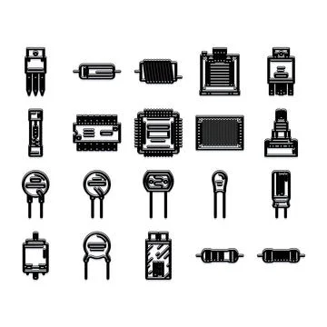 Electronic components hardware icons for computer circuit boards イラスト素材