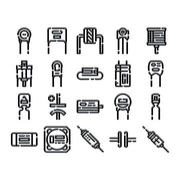 Electronic components hardware set illustrating technology and circuit parts Stock Illustration