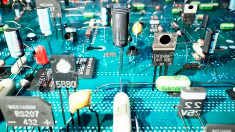 Electronic components inside a technological device: microchips, transistors イラスト素材