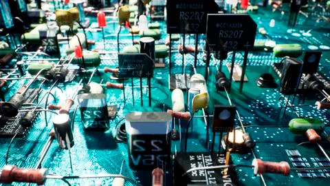 Electronic components inside a technological device: microchips, transistors イラスト素材