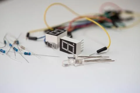 Electronic components. Marker, resistance, cable, diode, switch. Stock Photos