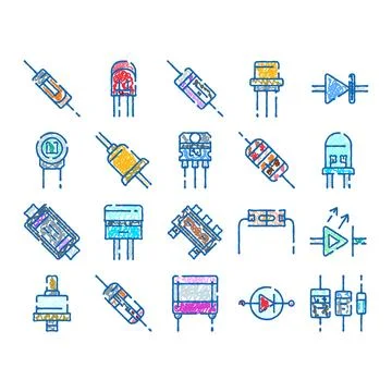 Electronic components outline drawing collection on white background イラスト素材