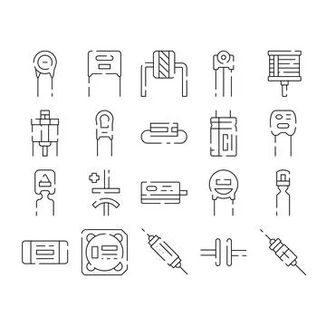 Electronic components outline icon collection for circuit boards Stock Illustration